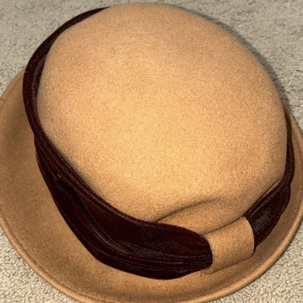 SOPRATTUTTO Cappelli Vintage Brown 100% Wool Cloche Hat Black Felt Bow Italy